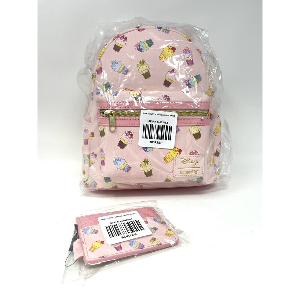 Loungefly Disney Princess Ice Cream Mini Backpack and Cardholder Set Pink NWT - Picture 2 of 9